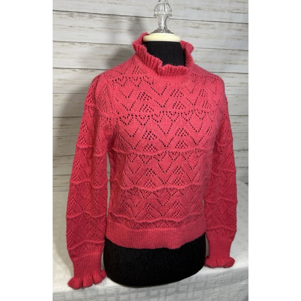 NICE! Sundance Pink Crochet Knit Size Petite Small PS Womens Wool Blend Sweater